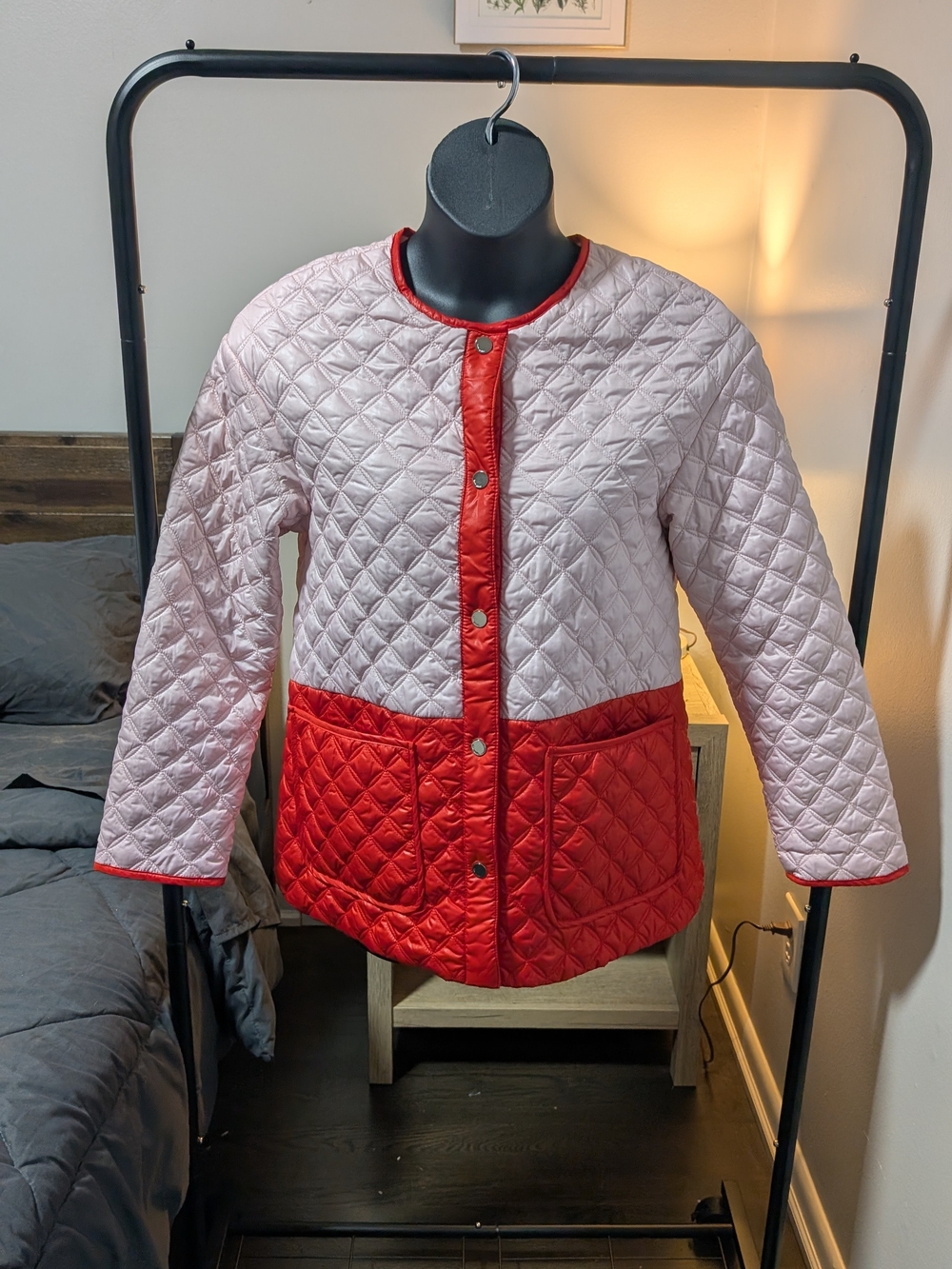 kate spade Quilted Two-Tone Snap-Front Jacket in Pink & Red
